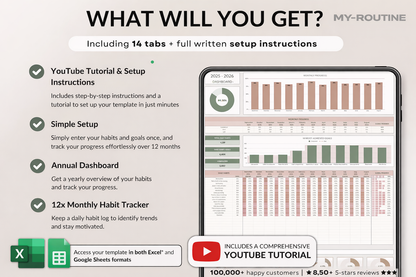 Habit Tracker for Excel & Google Sheets