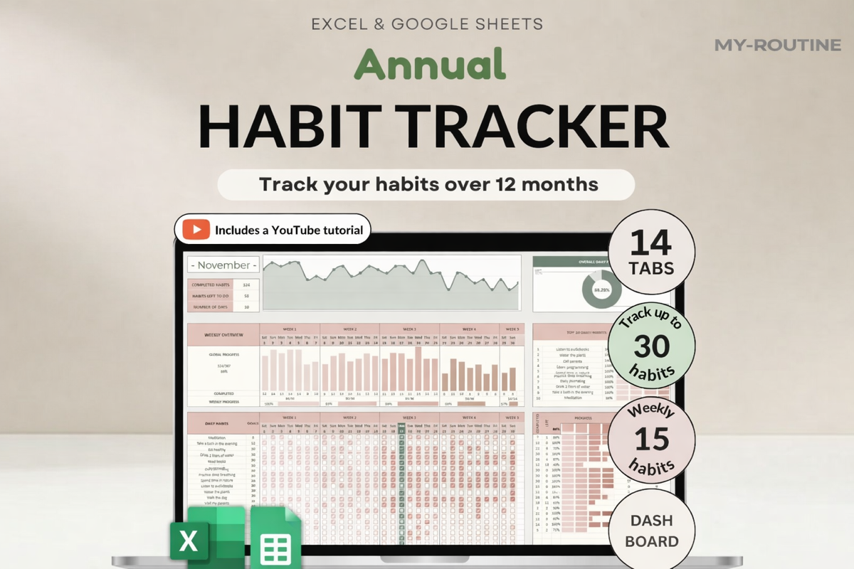 Habit Tracker for Excel & Google Sheets